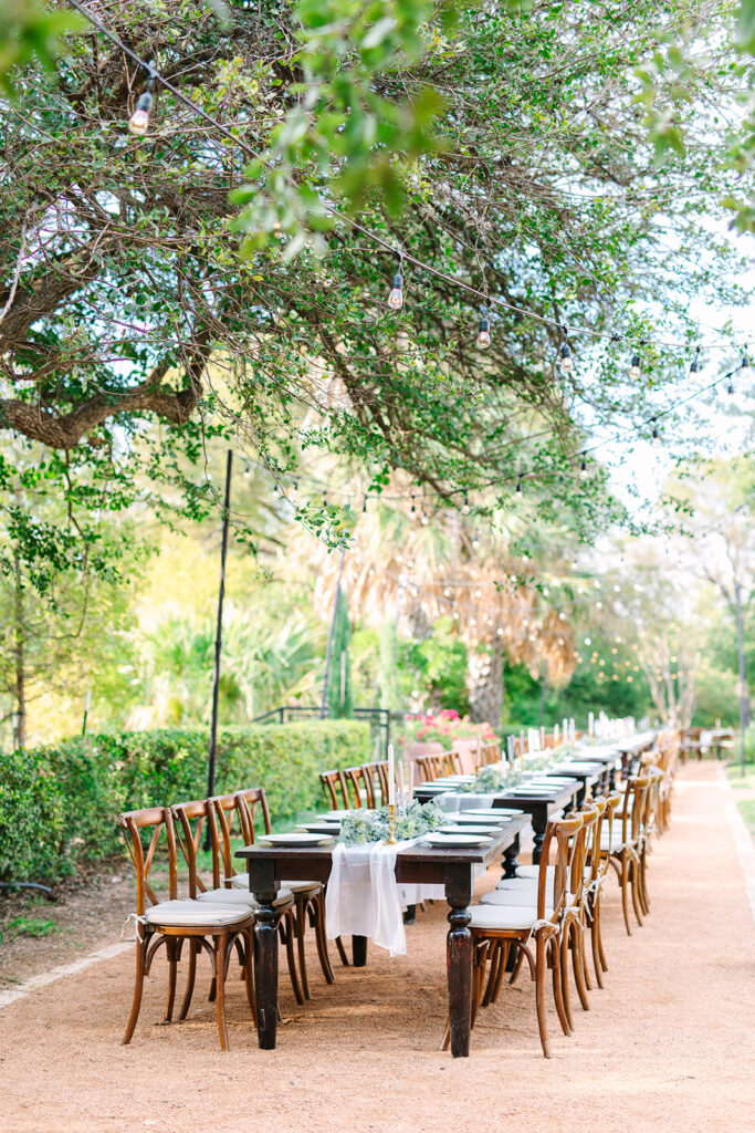 reception table under the trees