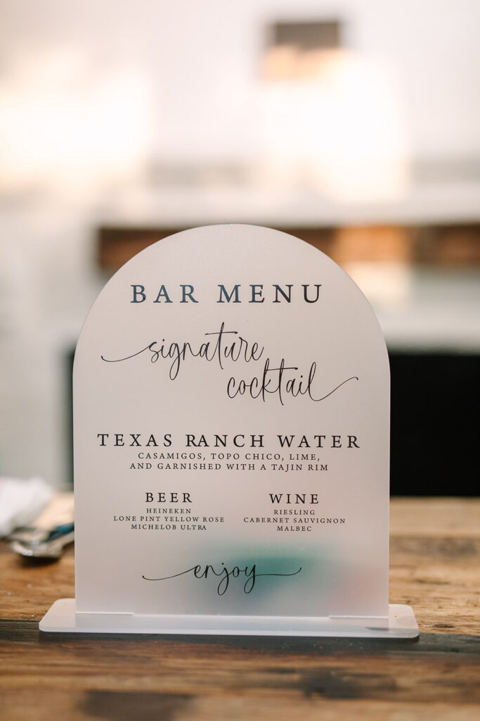 bar menu for wedding