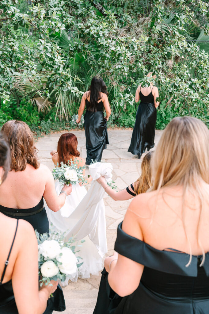 bride and bridesmaids walking