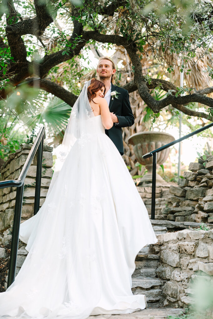 bride hugging groom