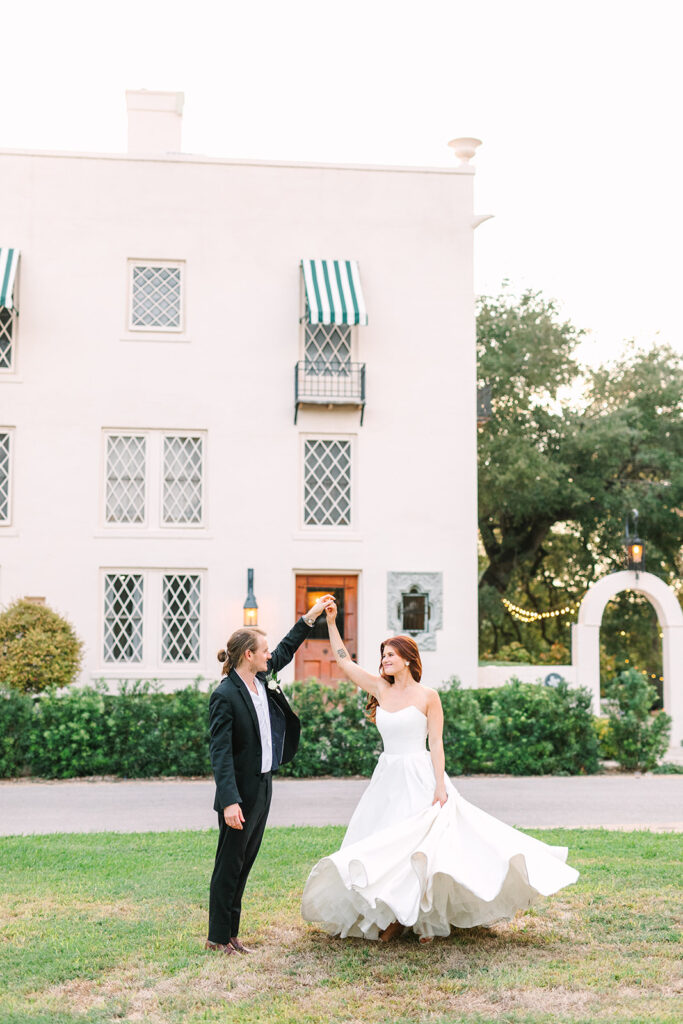 bride twirling with groom