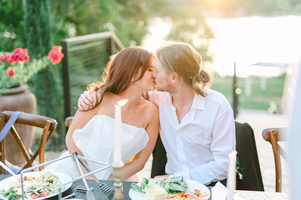 bride and groom kissing