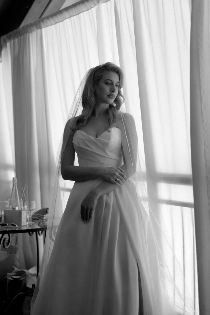 bride in front of window