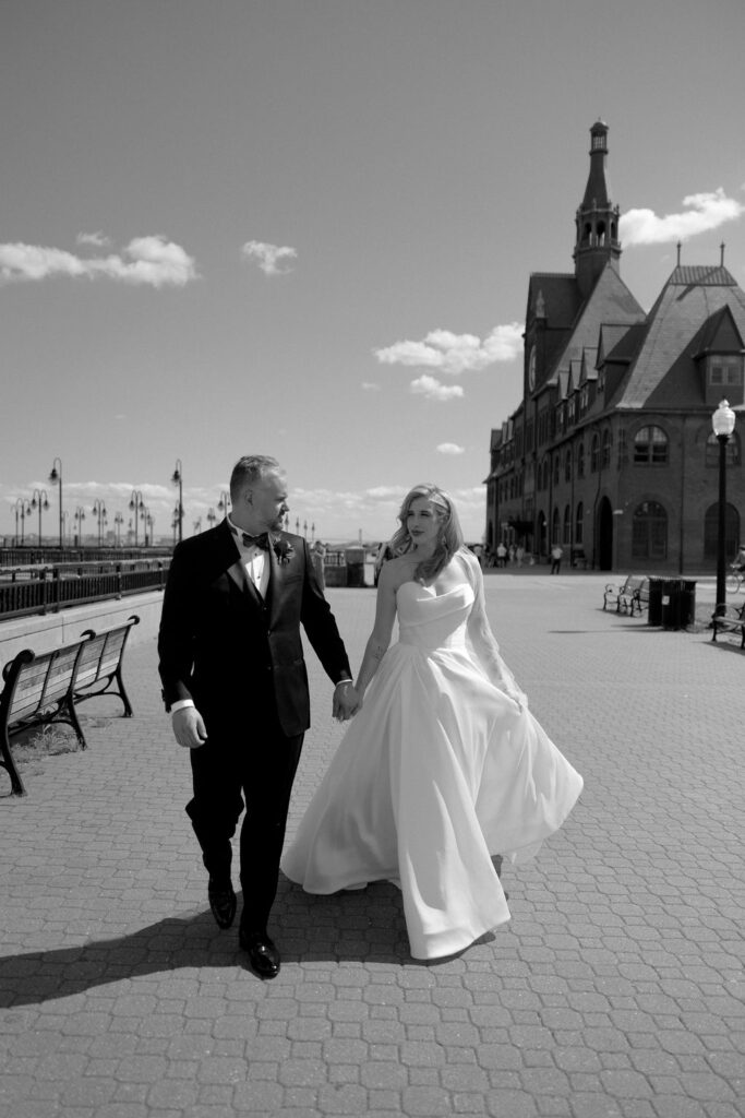 bride and groom walking